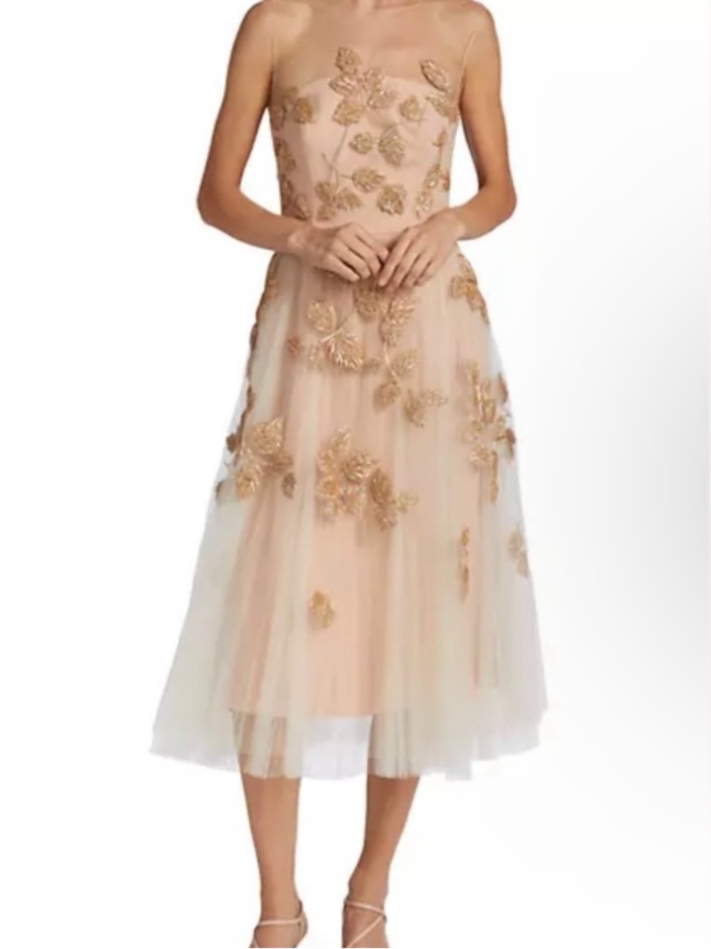 Carolina Herrera blush pink Beaded Tulle Illusion Cocktail Dress